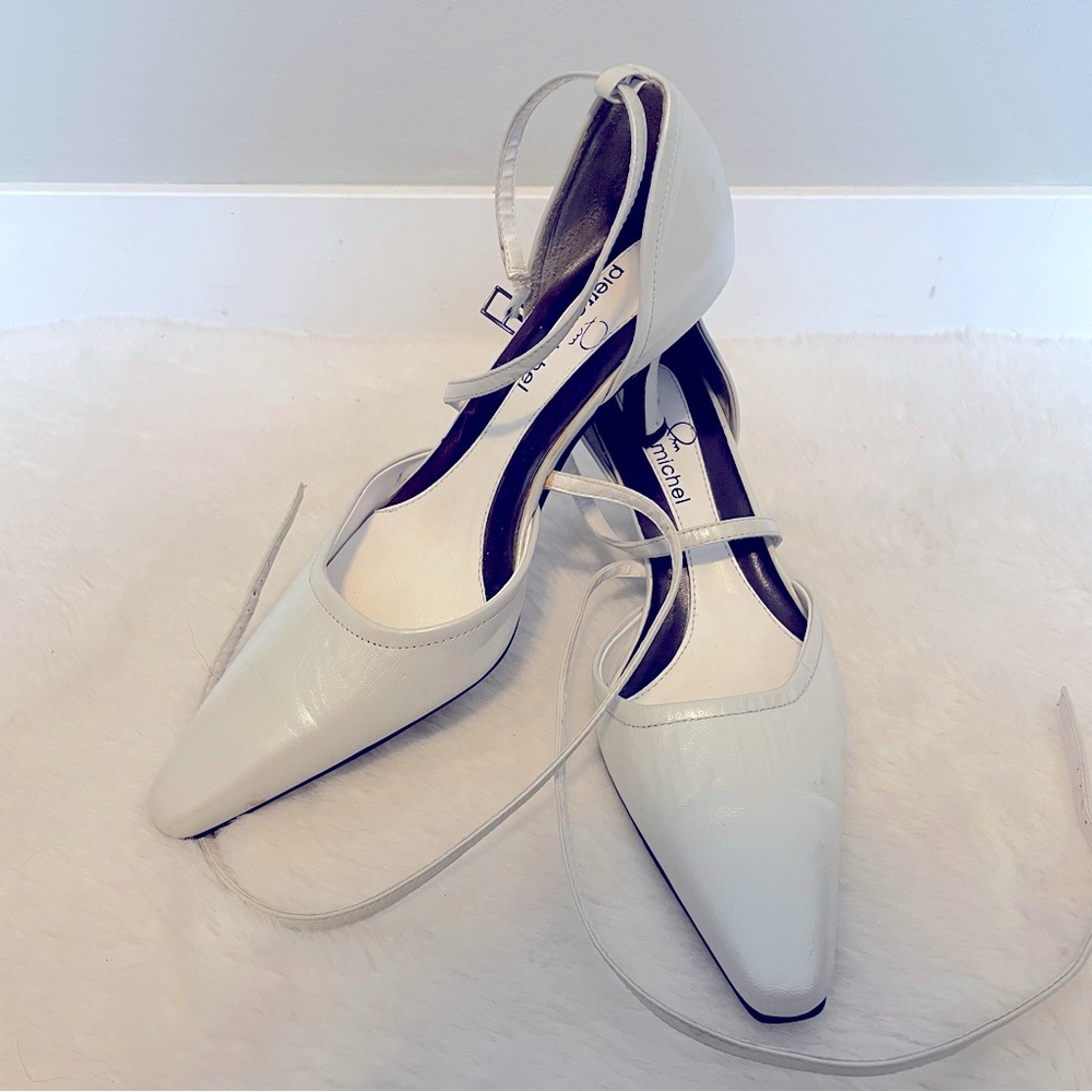Strapped heeled PIERRE MICHEL genuine leather shoe white wedding